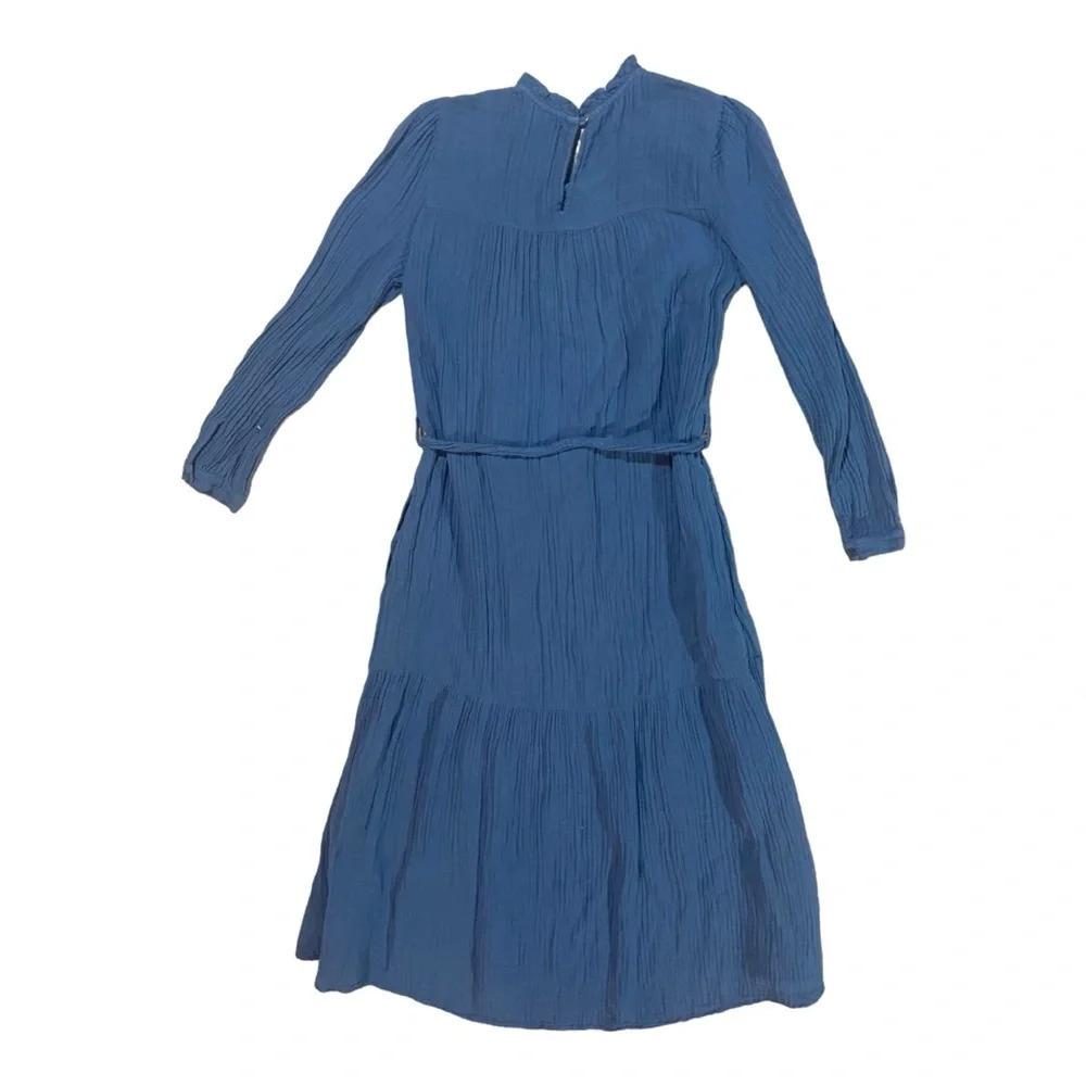 Xirena Chelsea Faith Tiered Gauze 100% Cotton Maxi Dress Belted Cornsilk Blue XS - Picture 3 of 6
